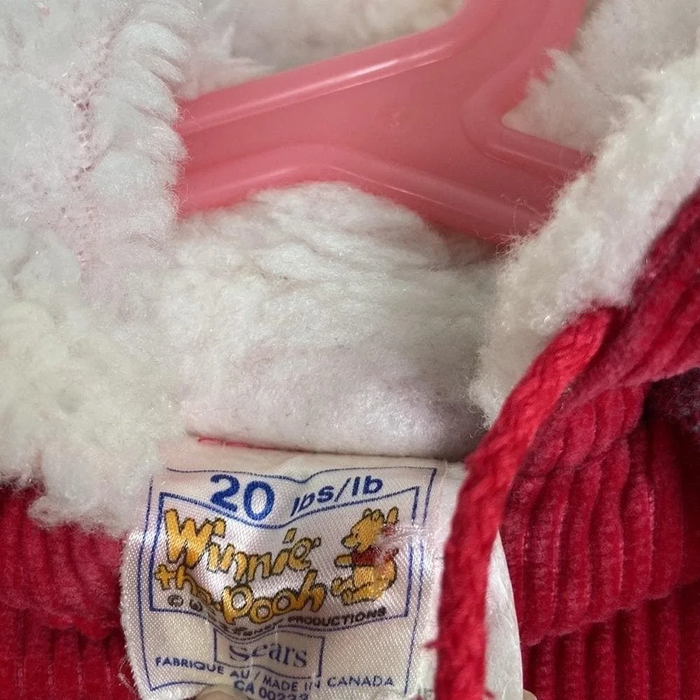 Vintage Winnie the Pooh Vintage Sears Hooded Corduroy Baby Red‎ Coat 12 Months
